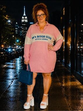 PLUS SIZE Fashion Nova Pink Long Sleeve Sweater Dress with Cream Stripe Size 3 X